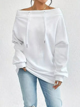 Off-Shoulder Drawstring Sweatshirt - Trendsi - Flyclothing LLC