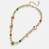 Rhinestone 14K Gold-Plated Beaded Necklace - Trendsi