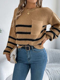 Striped Round Neck Long Sleeve Sweater - Trendsi - Flyclothing LLC