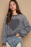 POL Round Neck Heart Patch Zipper Point Sleeve Sweater - Trendsi