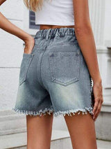 Raw Hem Studded Denim Shorts - Trendsi - Flyclothing LLC