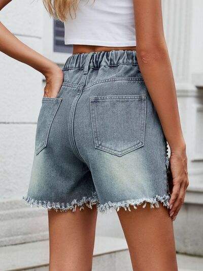 Raw Hem Studded Denim Shorts - Trendsi - Flyclothing LLC