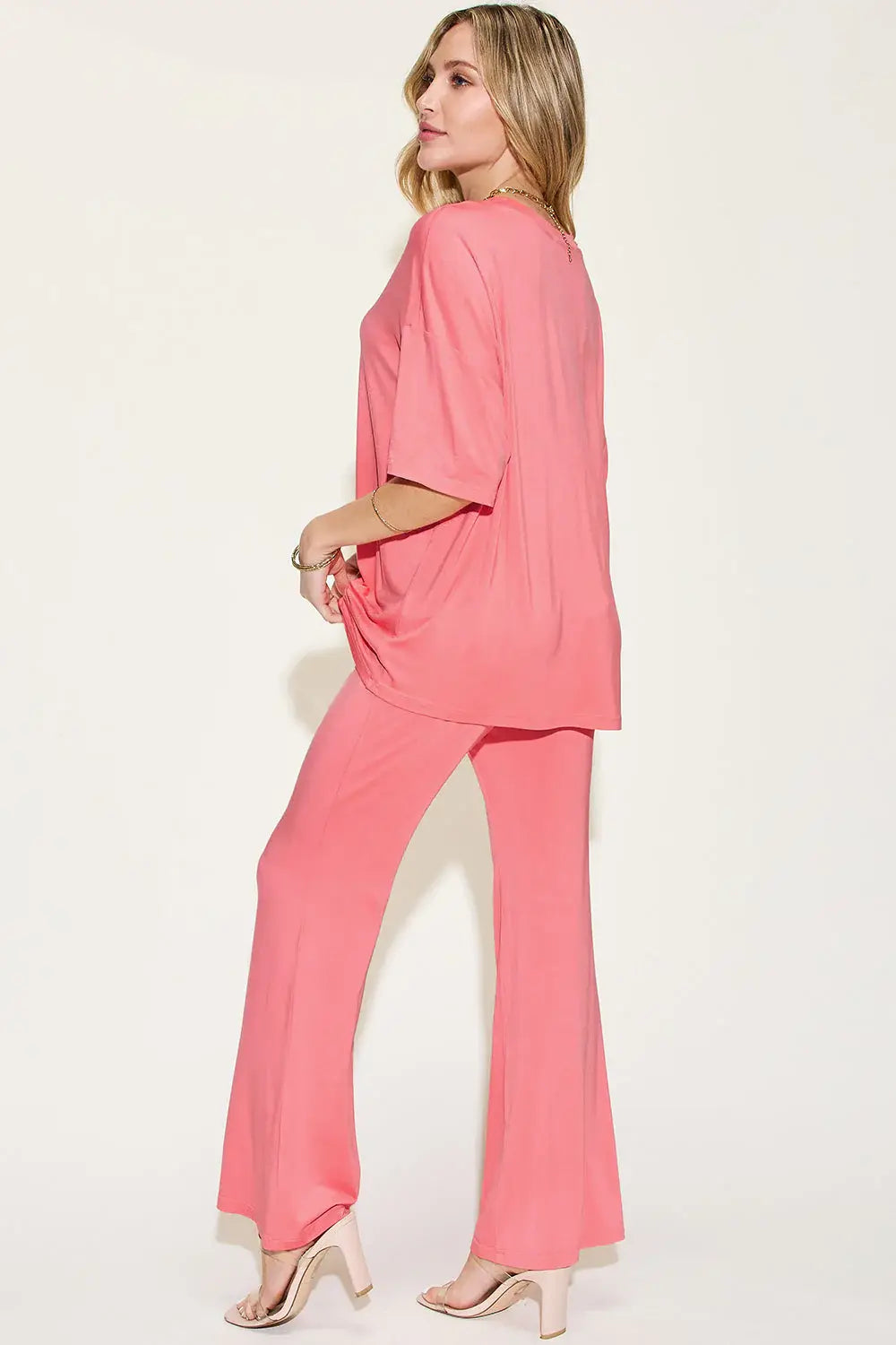 Basic Bae Full Size Bamboo Drop Shoulder T-Shirt and Flare Pants Set - ShopBasicbae - Flyclothing LLC
