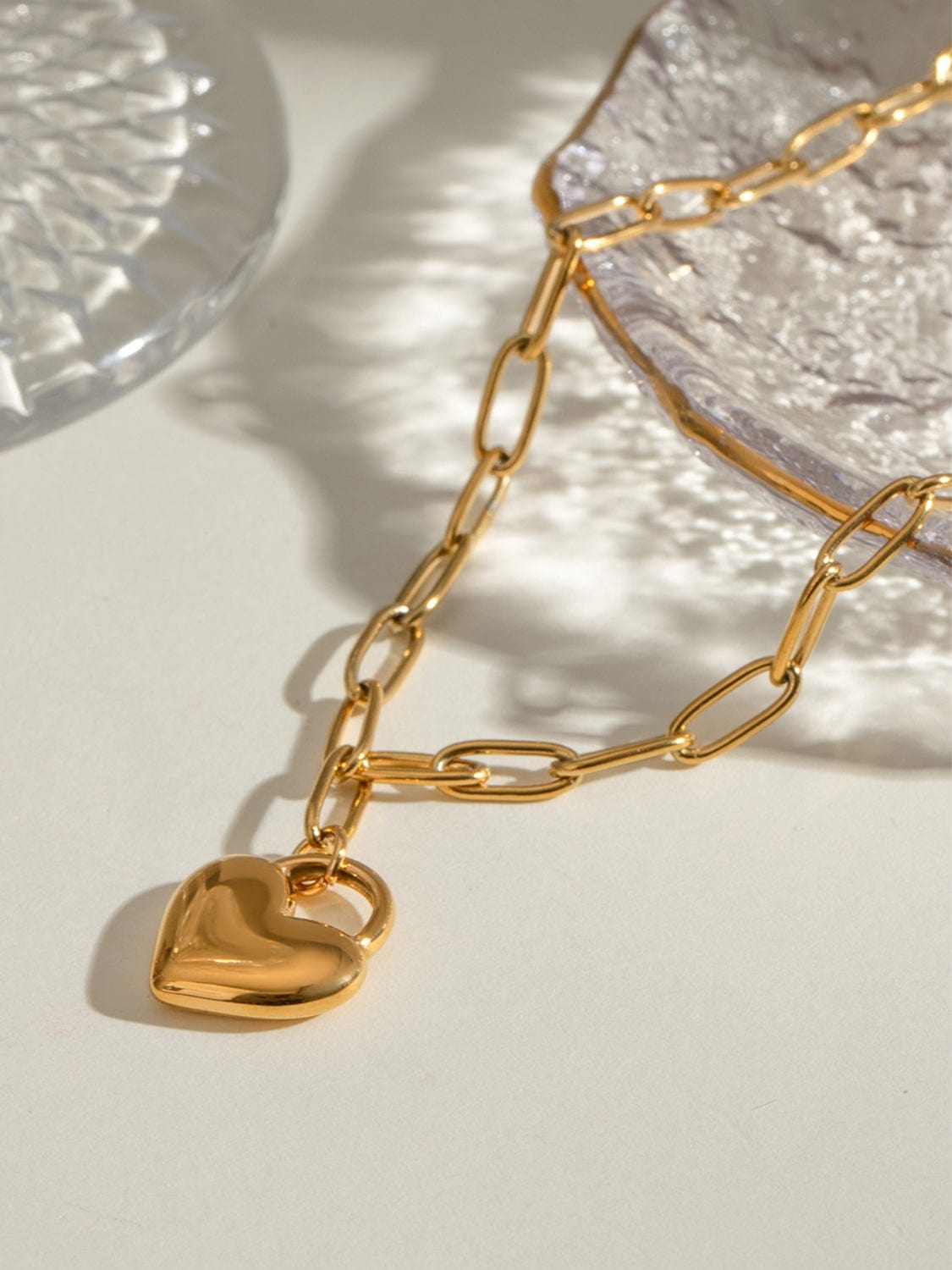 18K Gold-Plated Stainless Steel Heart Pendant Necklace - Trendsi