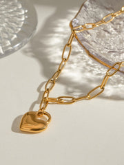 18K Gold-Plated Stainless Steel Heart Pendant Necklace - Trendsi