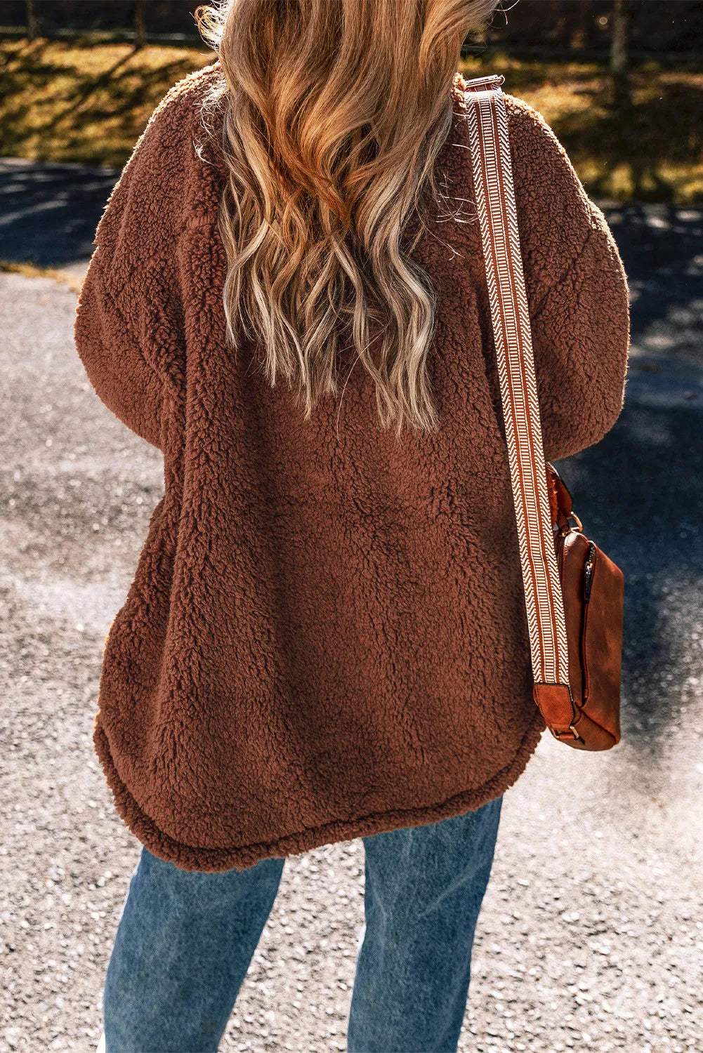 Fuzzy Snap Down Dropped Shoulder Jacket - Trendsi - Flyclothing LLC