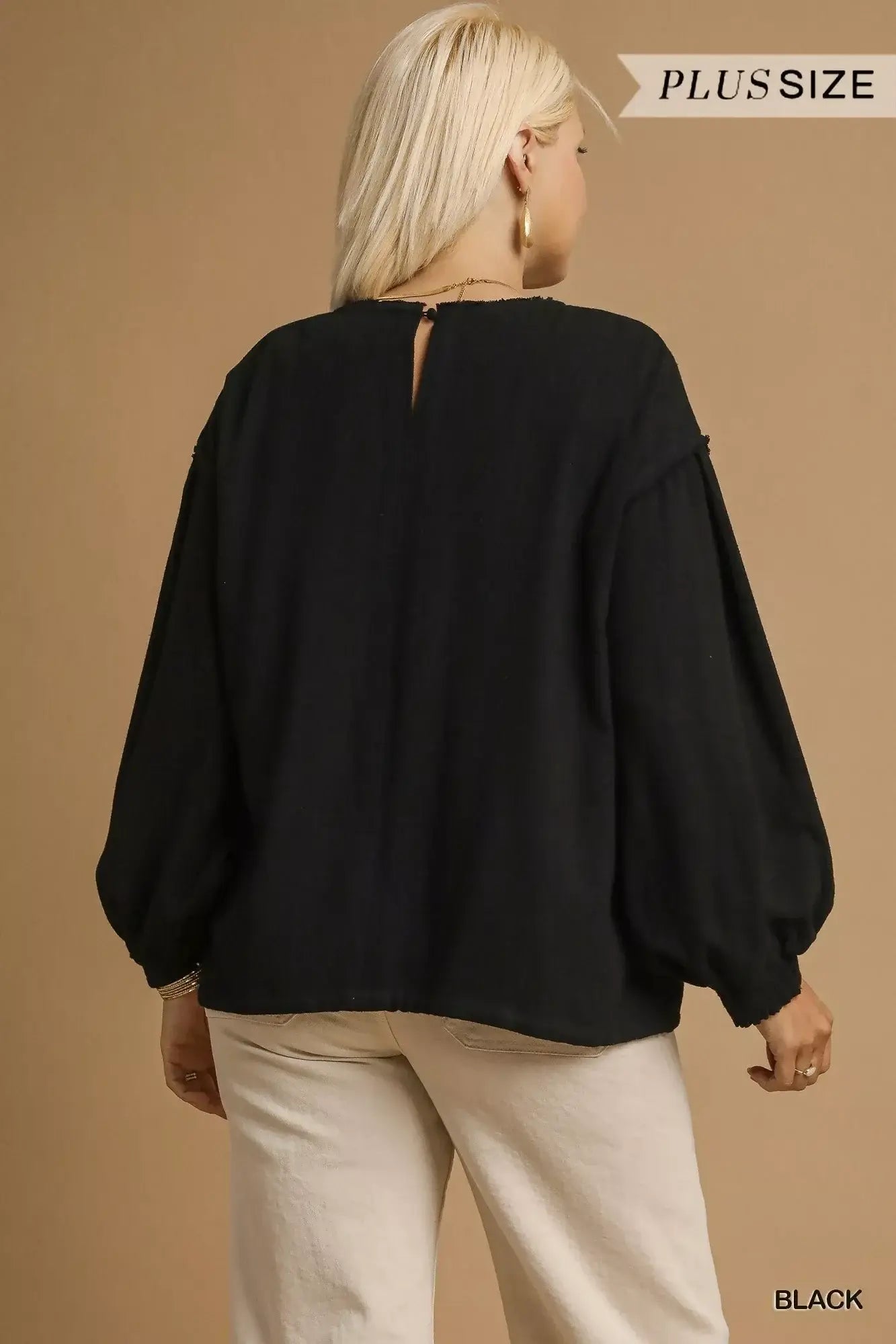 Umgee Full Size Linen Long Sleeve Top with Drawstring Plus Size - Trendsi - Flyclothing LLC