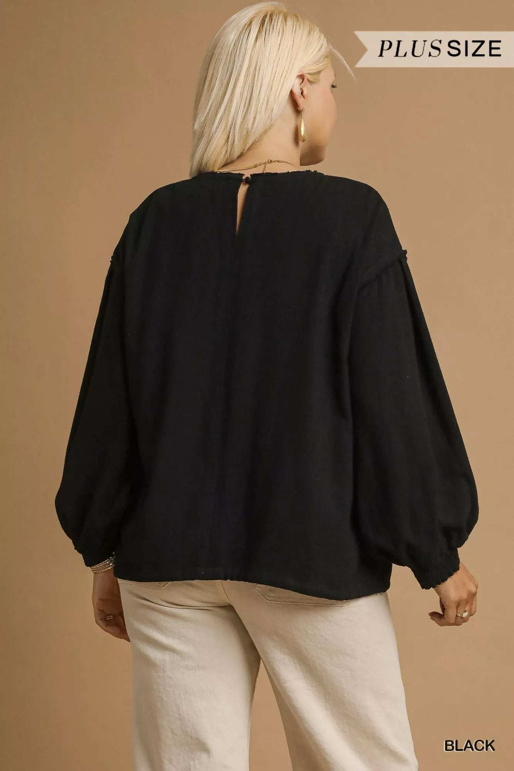Umgee Full Size Linen Long Sleeve Top with Drawstring Plus Size - Trendsi - Flyclothing LLC