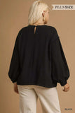 Umgee Full Size Linen Long Sleeve Top with Drawstring Plus Size - Trendsi - Flyclothing LLC