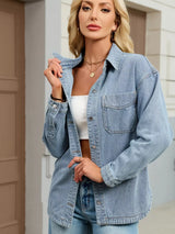 Button Up Dropped Shoulder Denim Jacket - Trendsi - Flyclothing LLC