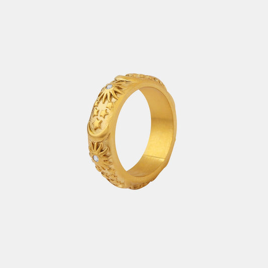 Titanium Steel Inlaid Zircon Embossed Ring - Flyclothing LLC