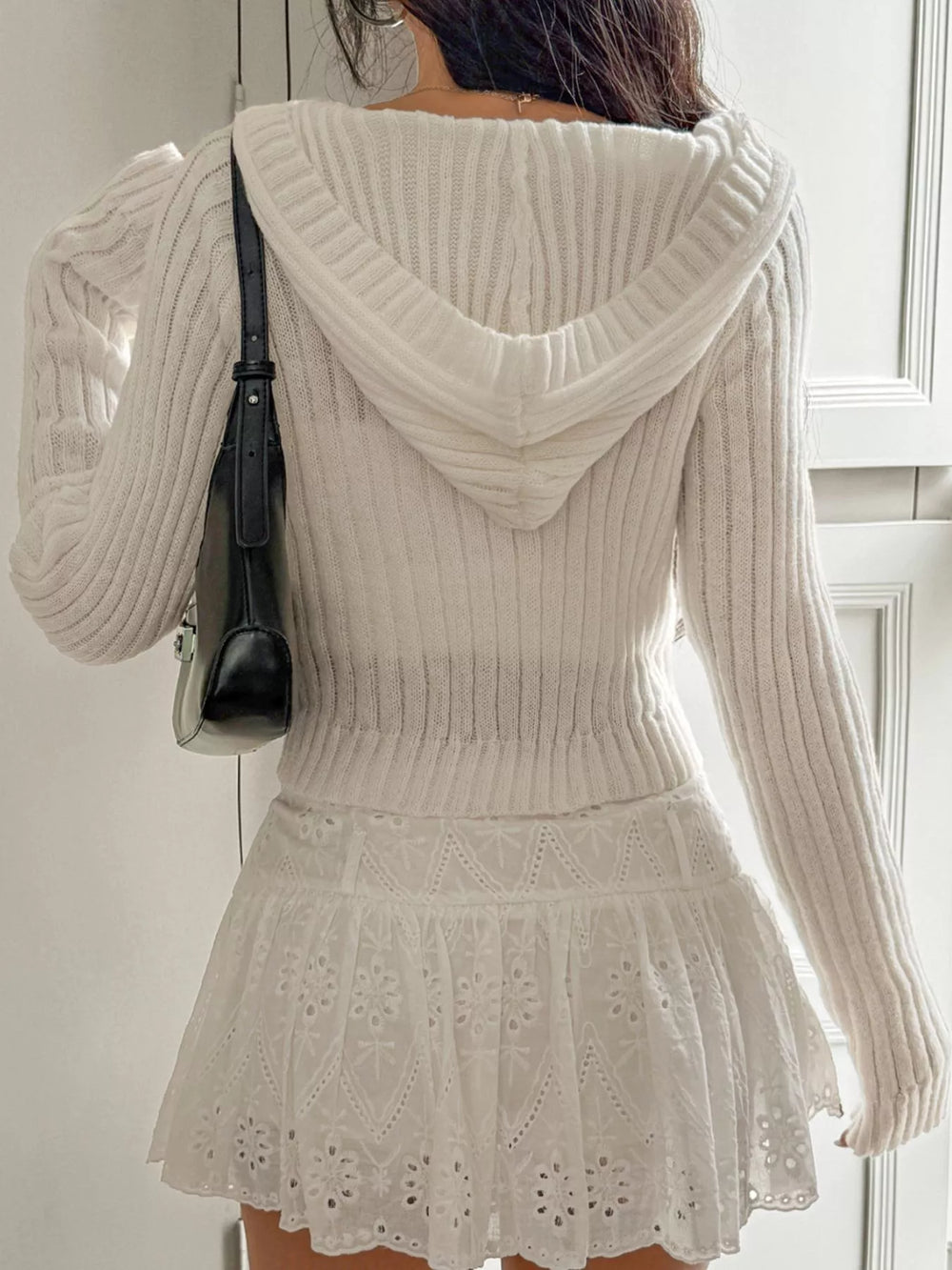 Cable-Knit Long Sleeve Hooded Sweater - Trendsi - Flyclothing LLC