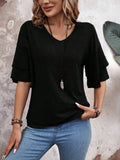V-Neck Half Sleeve Blouse - Trendsi - Flyclothing LLC