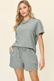 Double Take Full Size Texture Short Sleeve T-Shirt and Drawstring Shorts Set - Trendsi