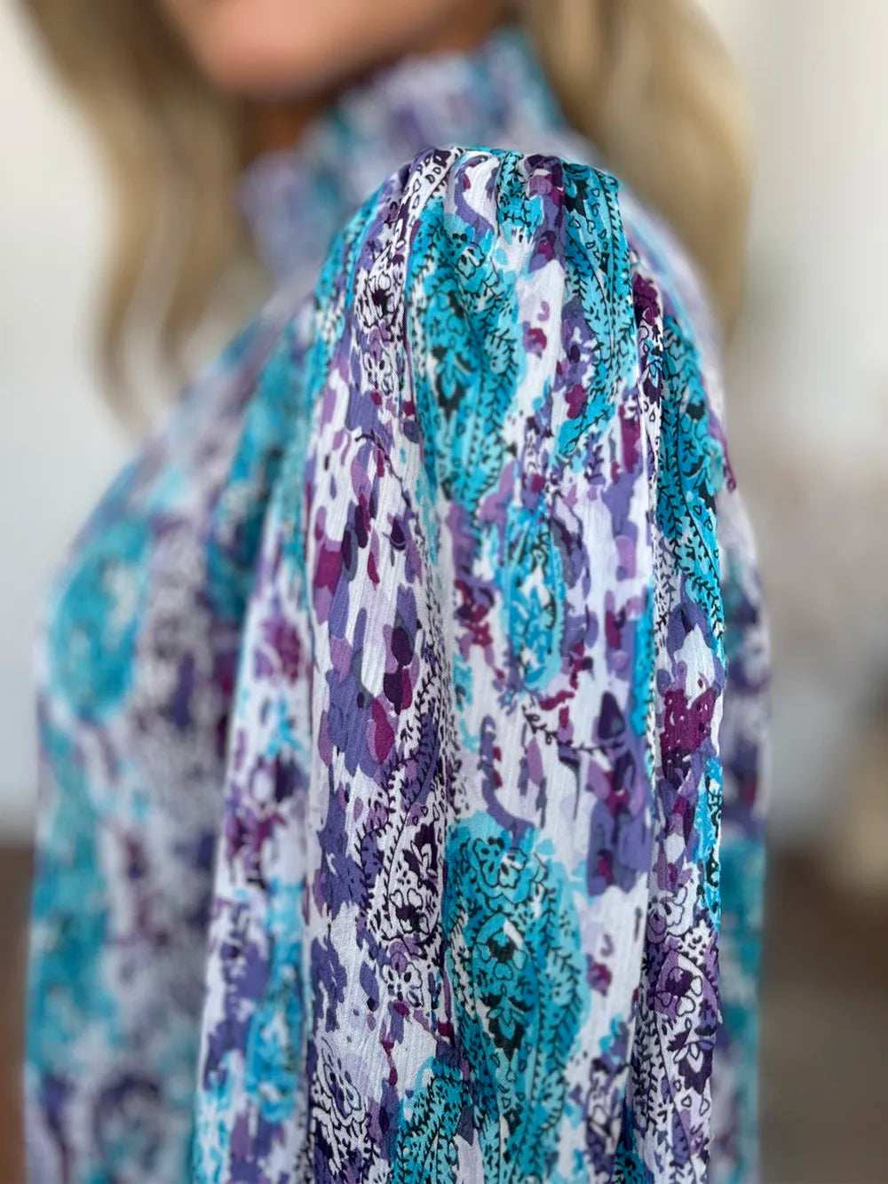 Double Take Full Size Printed Smocked Long Sleeve Blouse - Trendsi - Flyclothing LLC