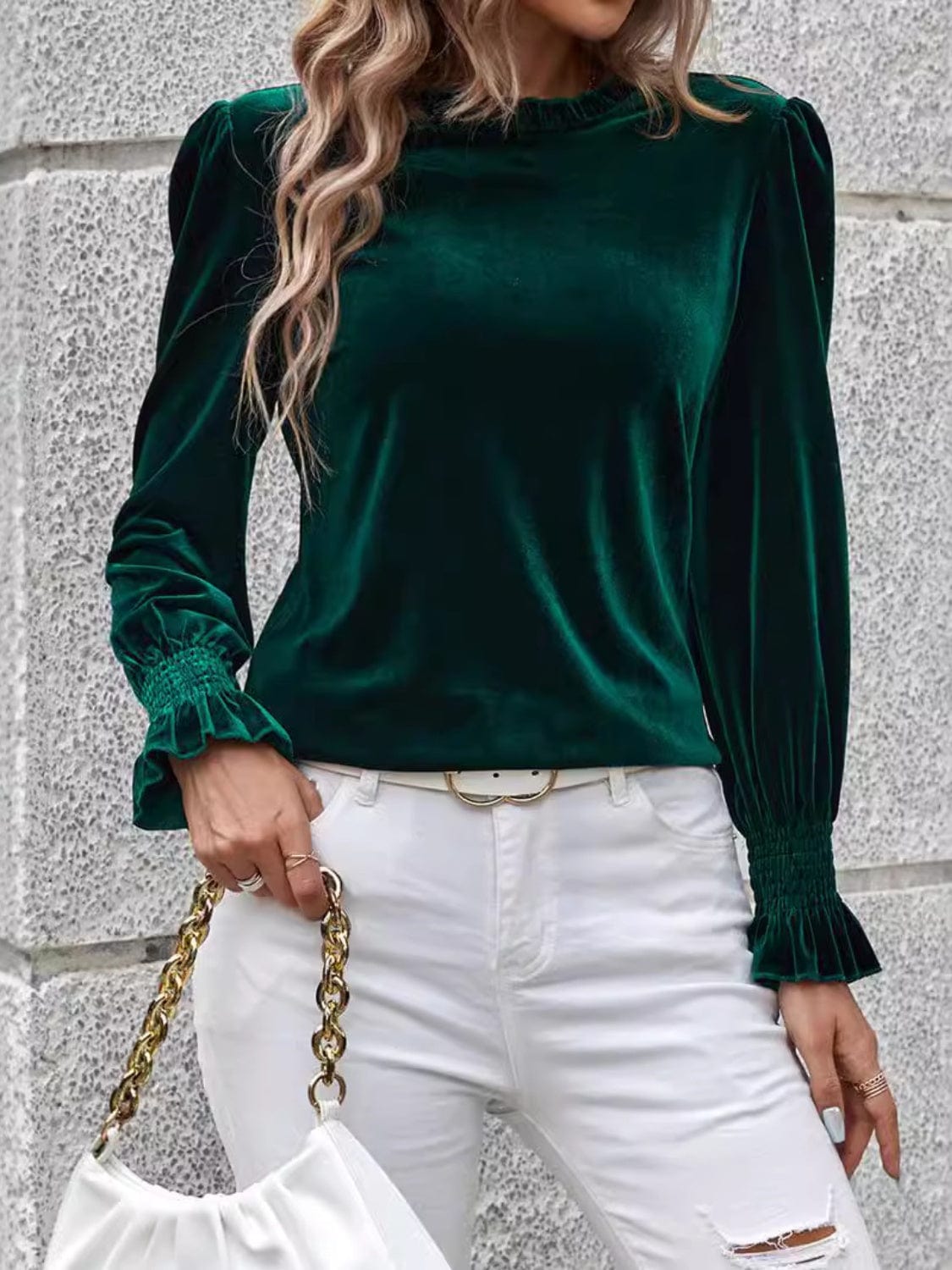 Lovelet Round Neck Flounce Sleeve Top - Trendsi