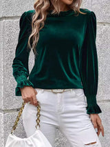 Lovelet Round Neck Flounce Sleeve Top - Trendsi - Flyclothing LLC