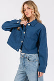 bytos Button Down Cropped Denim Jacket with Patch Pockets - Trendsi