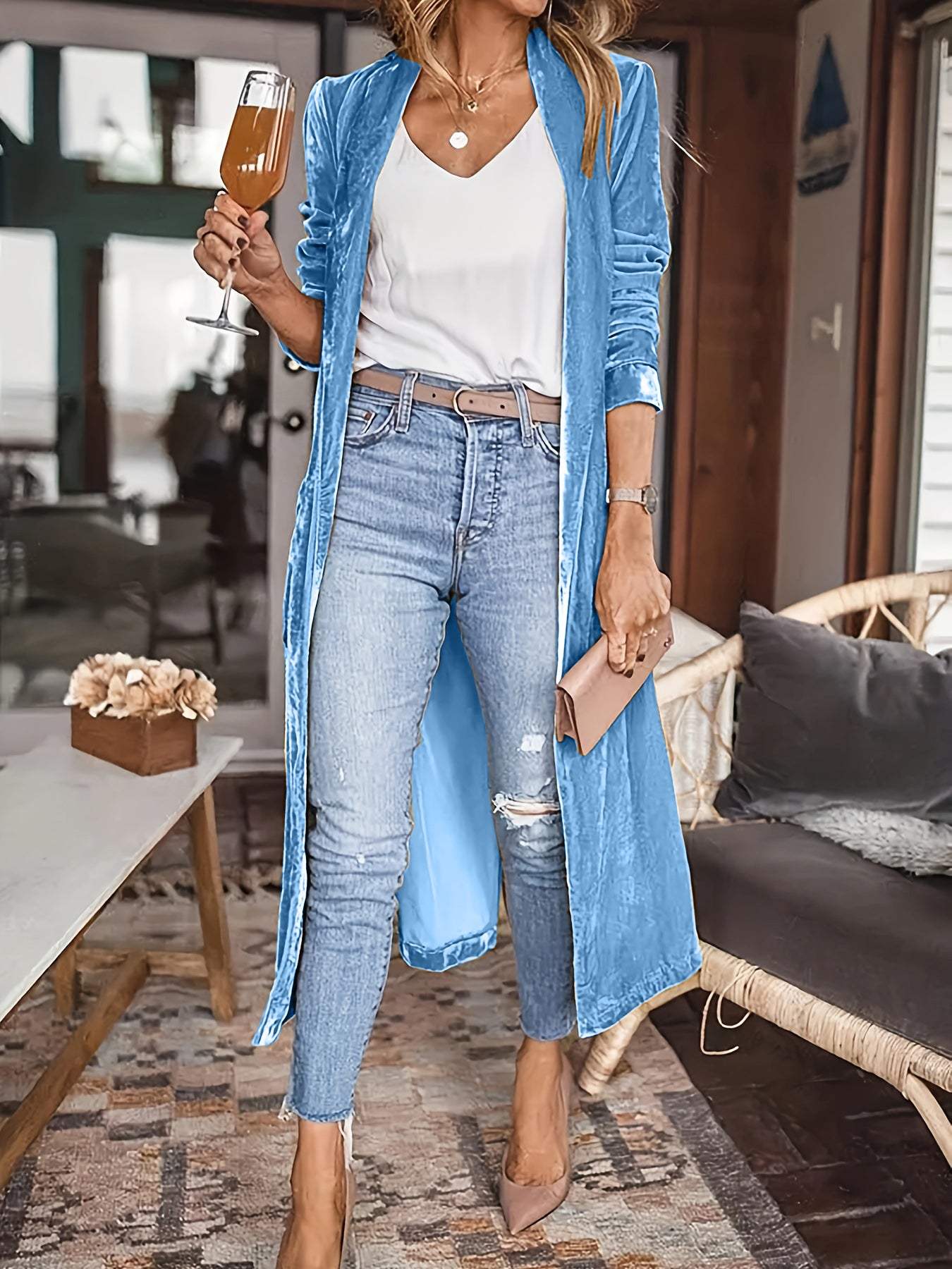 Open Front Long Sleeve Coat - Trendsi - Flyclothing LLC