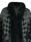 Fuzzy Checkered Long Sleeve Poncho - Trendsi