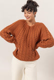 HYFVE Cable-Knit Round Neck Raglan Sleeve Sweater - Trendsi