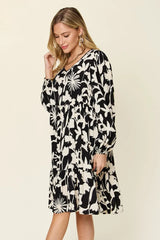 Double Take Full Size Printed Ruffle Hem Dress with Pocket - Trendsi - Flyclothing LLC