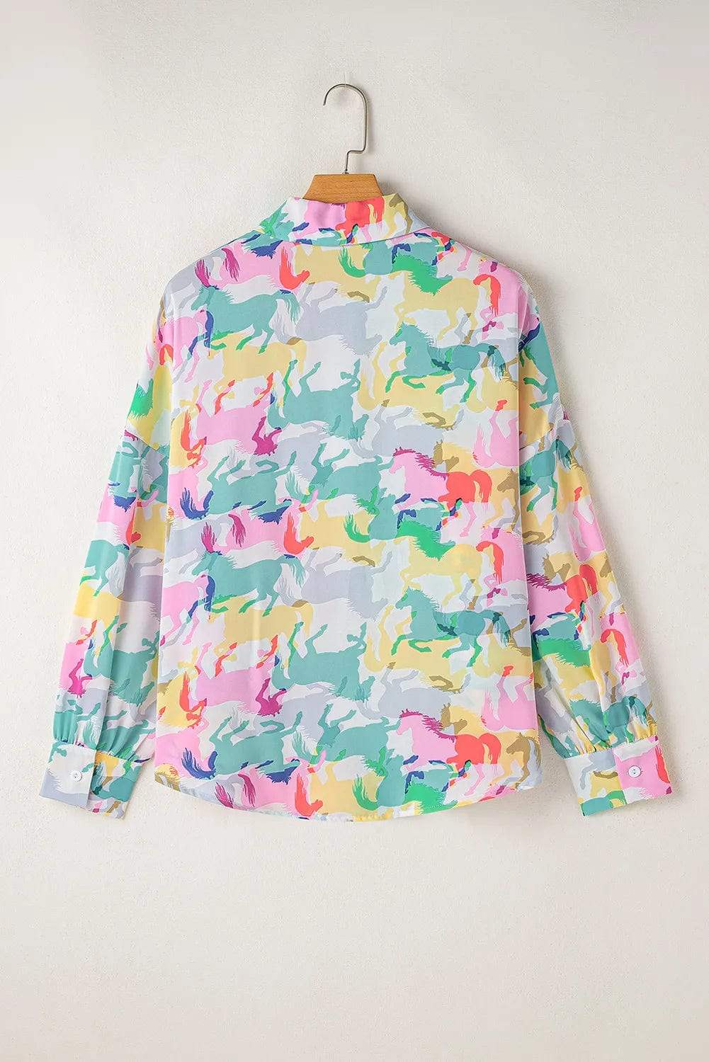 Horse Print Collared Neck Long Sleeve Shirt - Trendsi - Flyclothing LLC