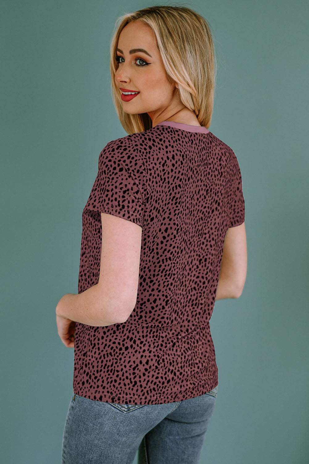 Animal Print Round Neck Short Sleeve T-Shirt - Trendsi - Flyclothing LLC