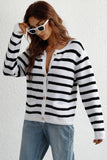 Striped Button Down Long Sleeve Cardigan - Trendsi