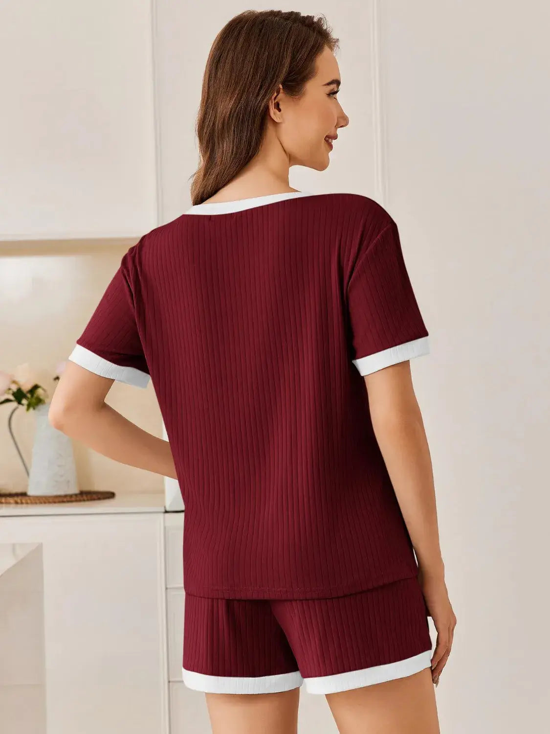 Ribbed Round Neck Top and Shorts Set - Trendsi - Flyclothing LLC