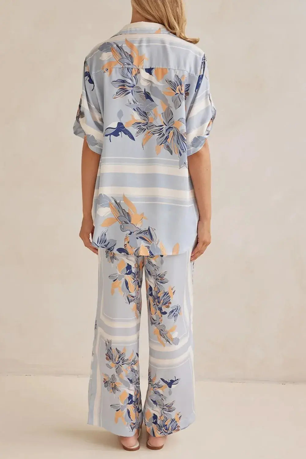 Printed Button Up Shirt and Pants Set - Trendsi - Flyclothing LLC