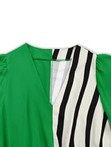 Color Block Striped Long Sleeve Midi Dress - Trendsi - Flyclothing LLC