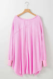Waffle-Knit V-Neck Long Sleeve Blouse - Trendsi - Flyclothing LLC