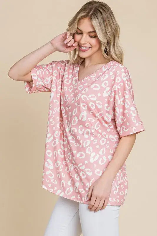BOMBOM Loose Fit Animal Print Soft Knit Top - Trendsi - Flyclothing LLC