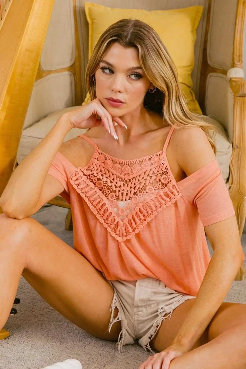 BiBi Front Crochet Lace Adjustable Strap Top - Trendsi - Flyclothing LLC