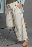 Umgee Full Size Lace Drawstring Embroidered Bow Wide Leg Pants Plus Size - Trendsi