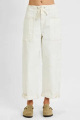 RISEN Full Size High Rise Crop Wide Barrel Cargo Pocket Jeans Plus Size - Trendsi - Flyclothing LLC