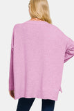 Zenana V-Neck Side Slit High-Low Sweater - Trendsi - Flyclothing LLC