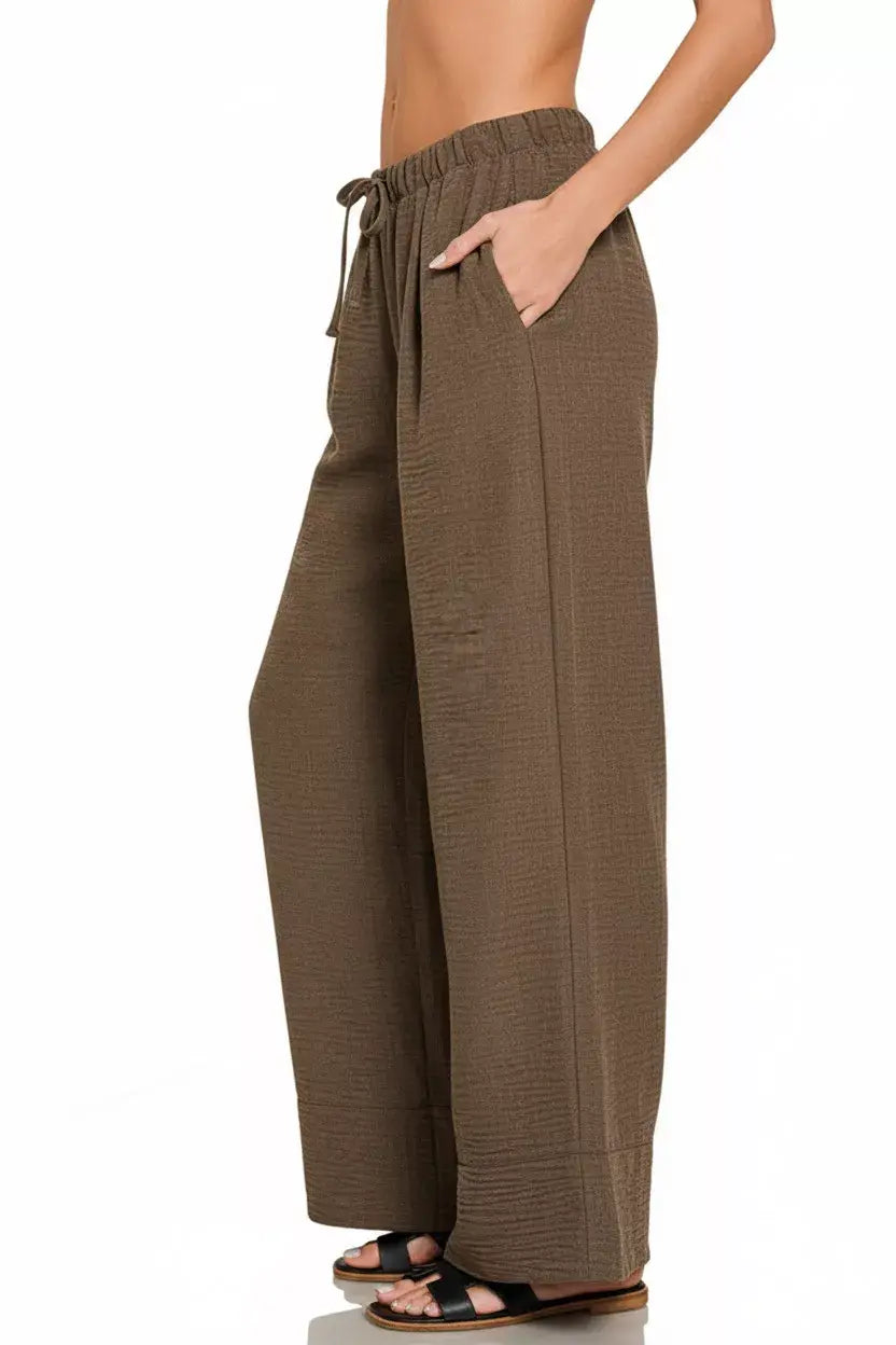 Zenana Woven Airflow Drawstring Pants - Trendsi - Flyclothing LLC