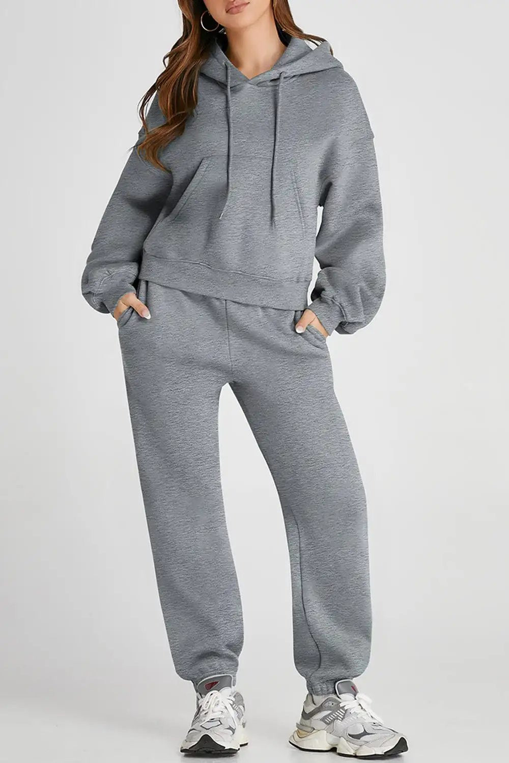 Dropped Shoulder Hooded Top and Pants Active Set - Trendsi