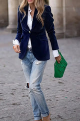 One Button Lapel Collar Long Sleeve Blazer - Trendsi - Flyclothing LLC