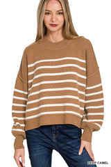 Zenana Exposed Seam Striped Oversized Sweater - Trendsi - Flyclothing LLC