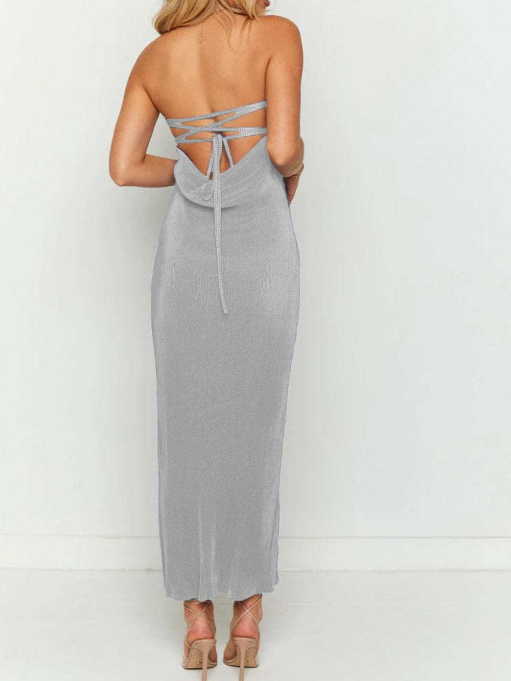 Lace-Up Back Tube Maxi Dress - Trendsi - Flyclothing LLC