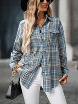 Oversized Plaid Button-Up Shirt - Trendsi - Flyclothing LLC