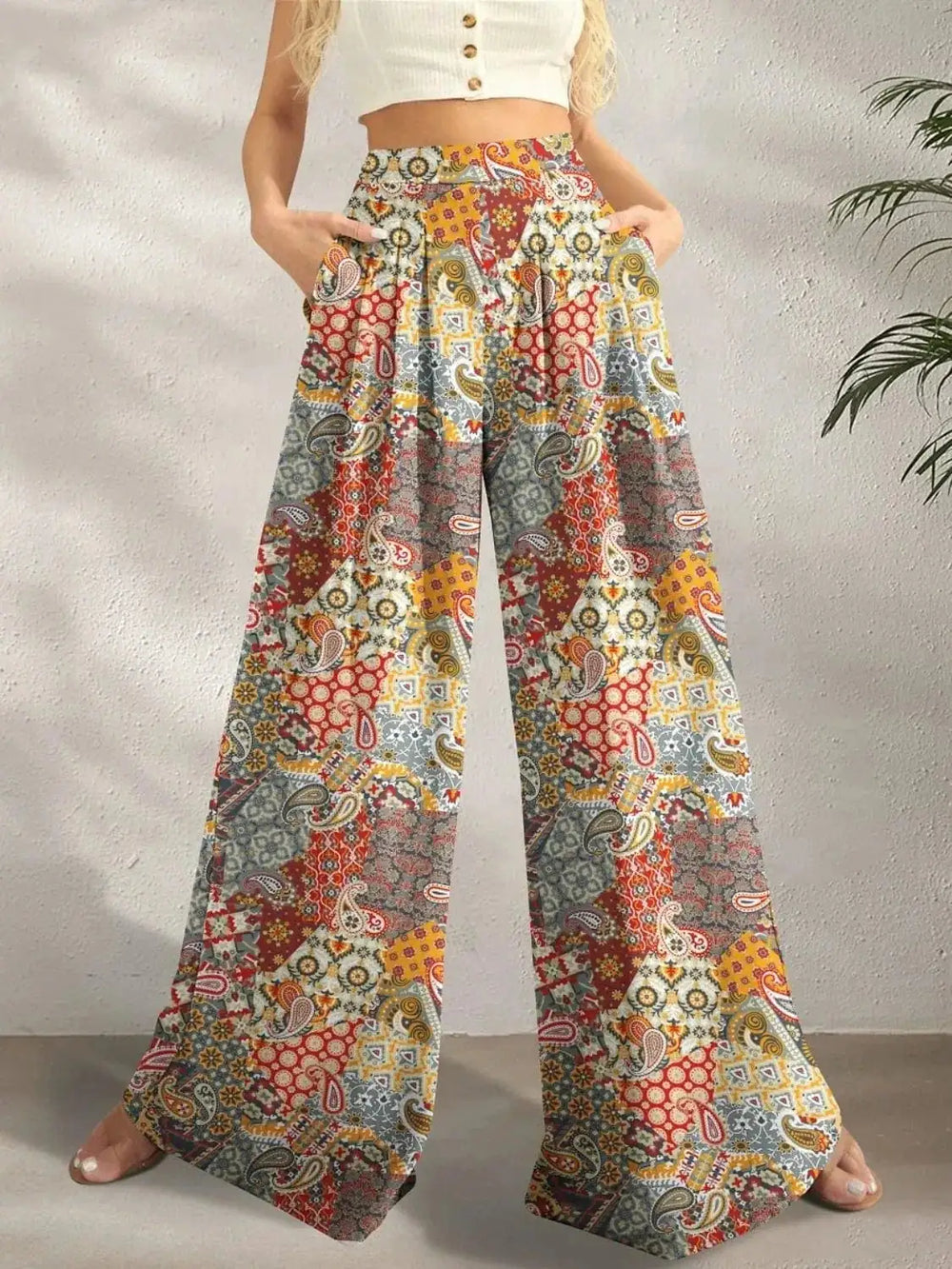 Printed Wide Leg Pants - Trendsi