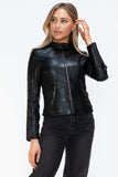 Snobbish Faux Leather Zip Up Drawstring Hooded Jacket - Trendsi - Flyclothing LLC