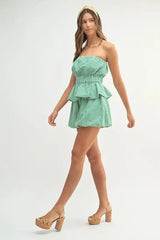 MABLE Gingham Tube Top and Shorts Set - Trendsi - Flyclothing LLC