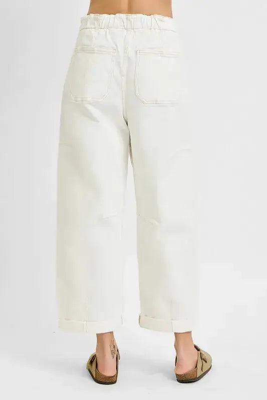 RISEN Full Size High Rise Crop Wide Barrel Cargo Pocket Jeans Plus Size - Trendsi - Flyclothing LLC