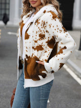 Fuzzy Drawstring Zip Up Hooded Jacket - Trendsi - Flyclothing LLC