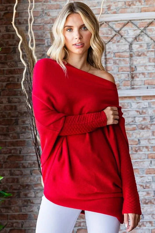 First Love Full Size Asymmetrical Hem Dolman Sleeve Sweater - Trendsi - Flyclothing LLC